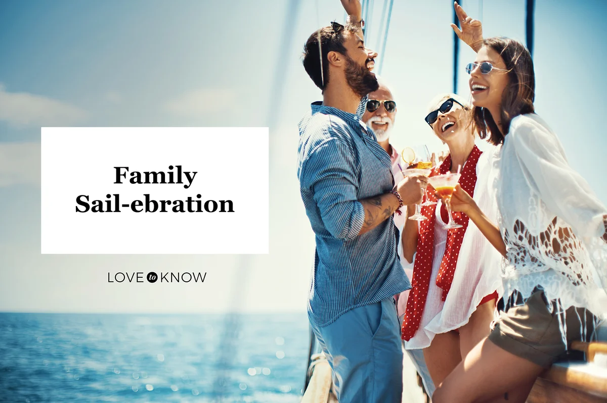 Family toasting with cocktails on the yacht party