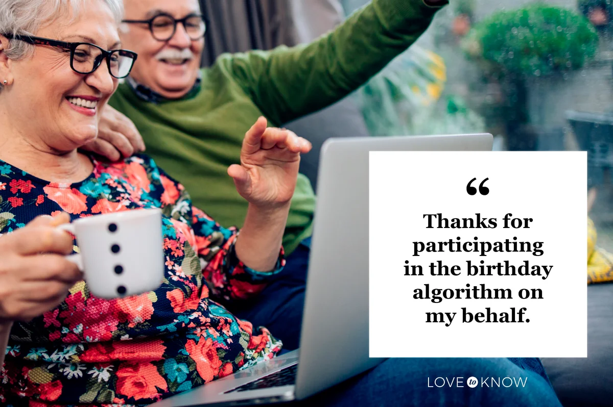 happy senior couple reading birthday comments on their laptop from social media