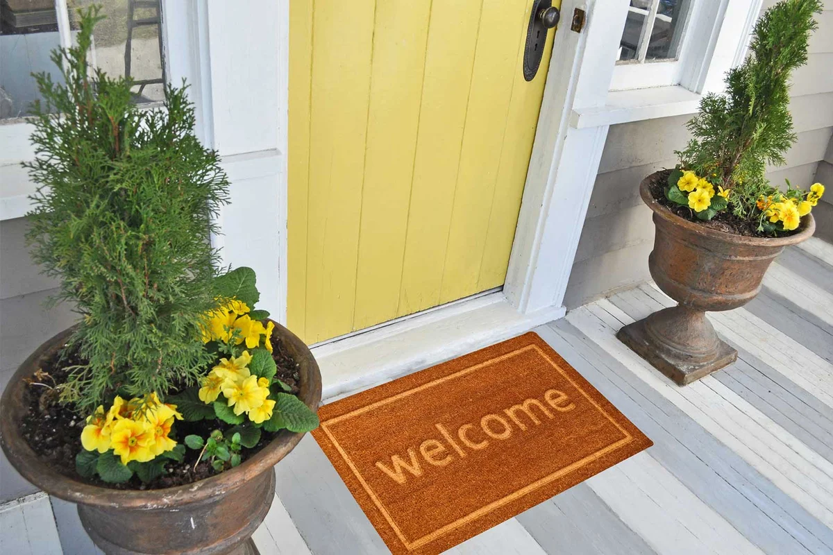 welcome mat at front door
