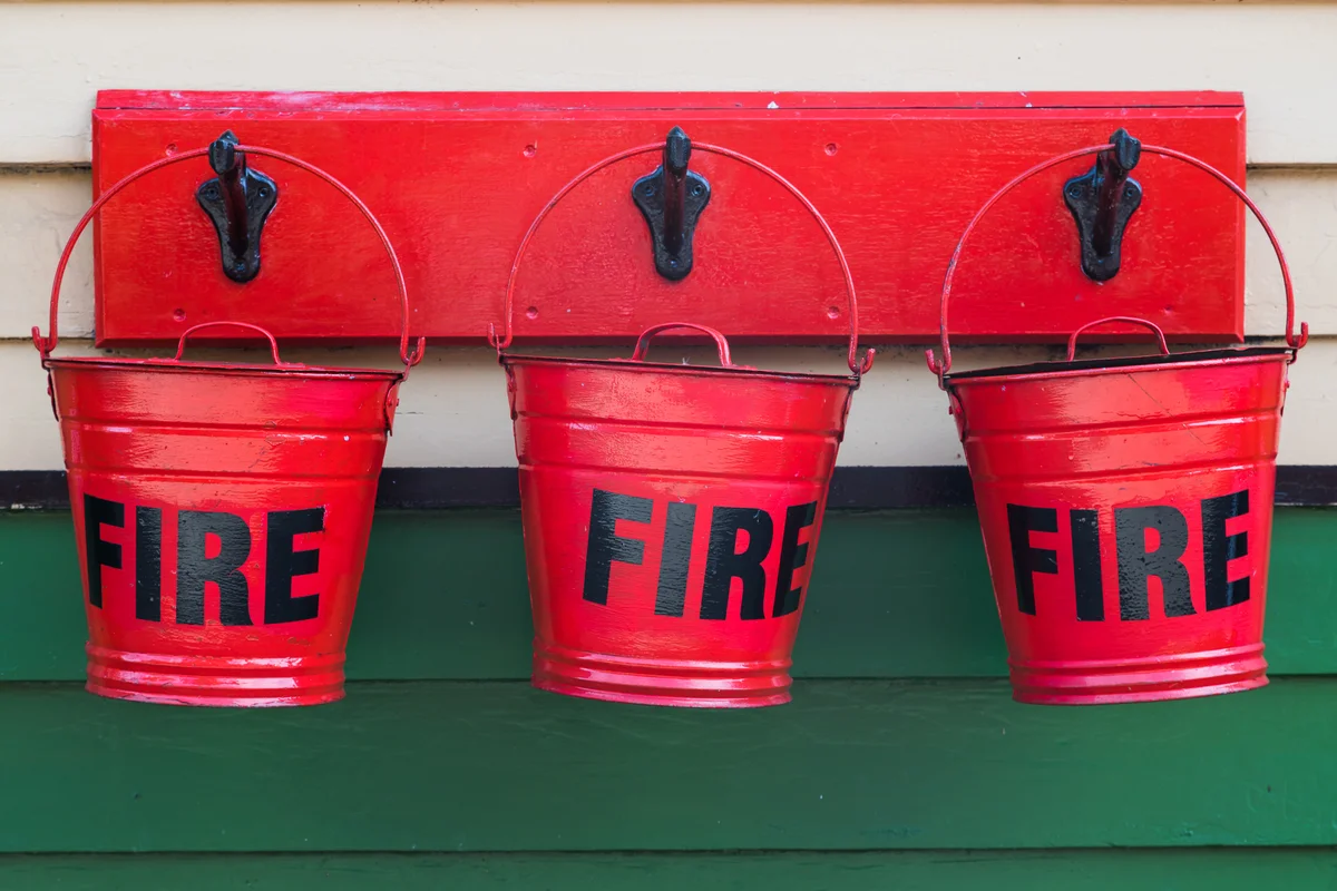 red fire buckets