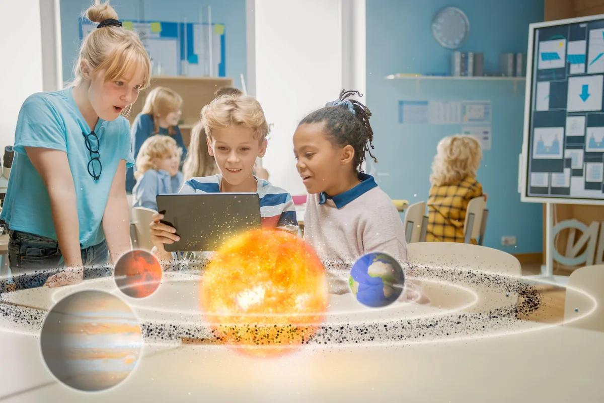 Children in Science Class Use Digital Tablet