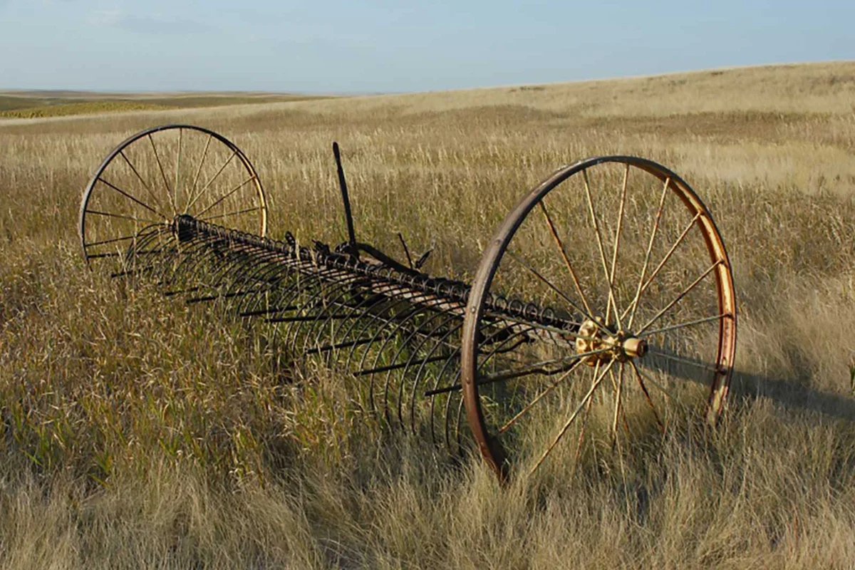 old hay rake in field