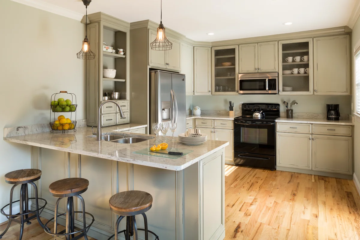 beige kitchen cabinets