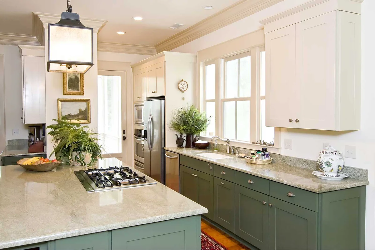 kitchen with green cabinets