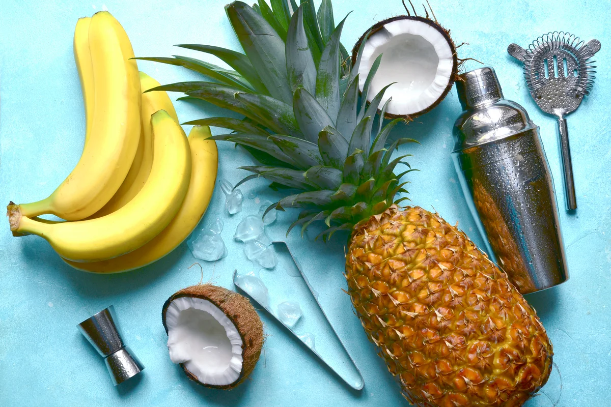 Ingredients for making delicious tropical cocktail