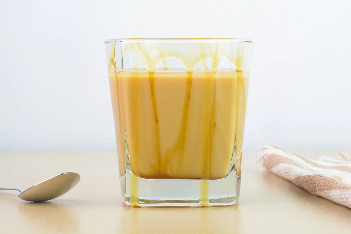 Iced Caramel Coffee in a glass cup