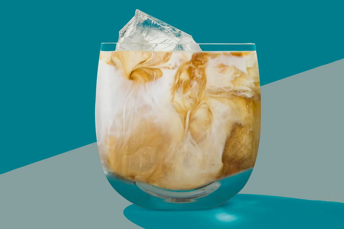 White Russian Cocktail shot in a flat art deco style