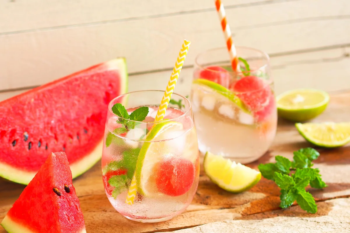 Sparkling water glasses with watermelon