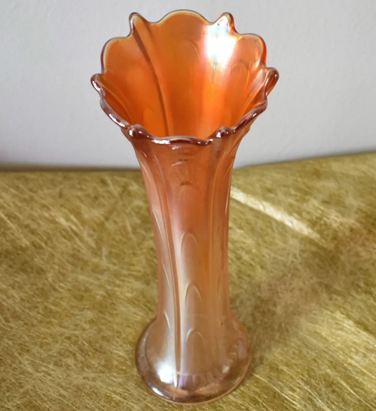 Antique Dugan Carnival Glass Pulled Loop Marigold Vase