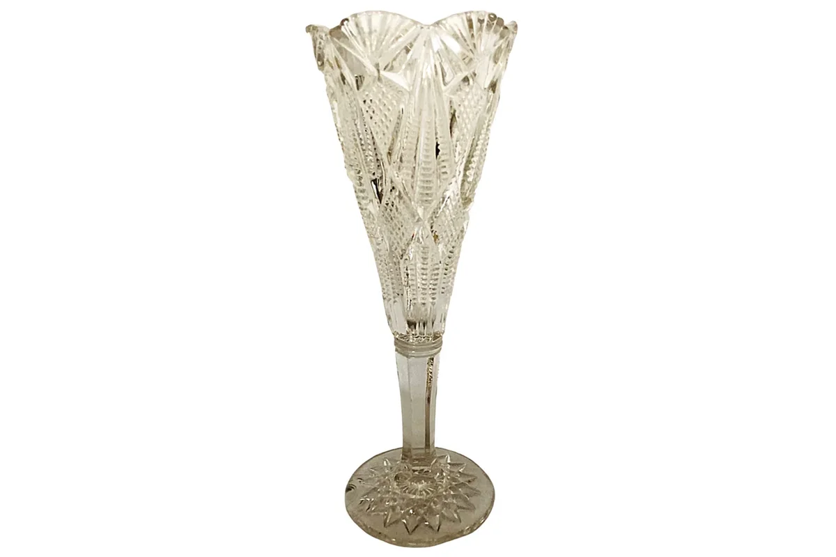 Antique 1900s American Brilliant Period Cut Crystal Glass Trumpet Flower Vase