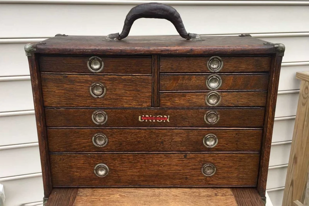 Antique Union 8 Drawers Oak Wood Machinist Tool Chest Box