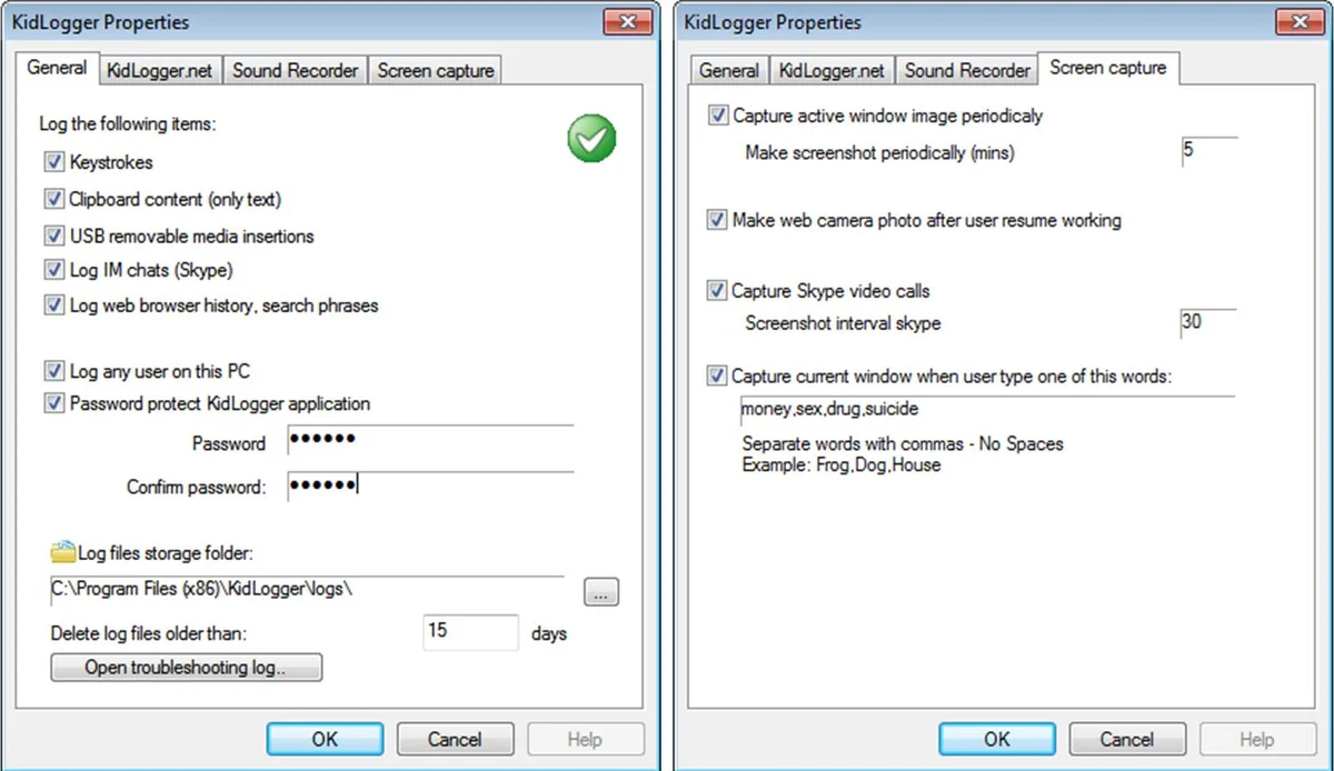 Screenshot of Kidlogger App parental controls