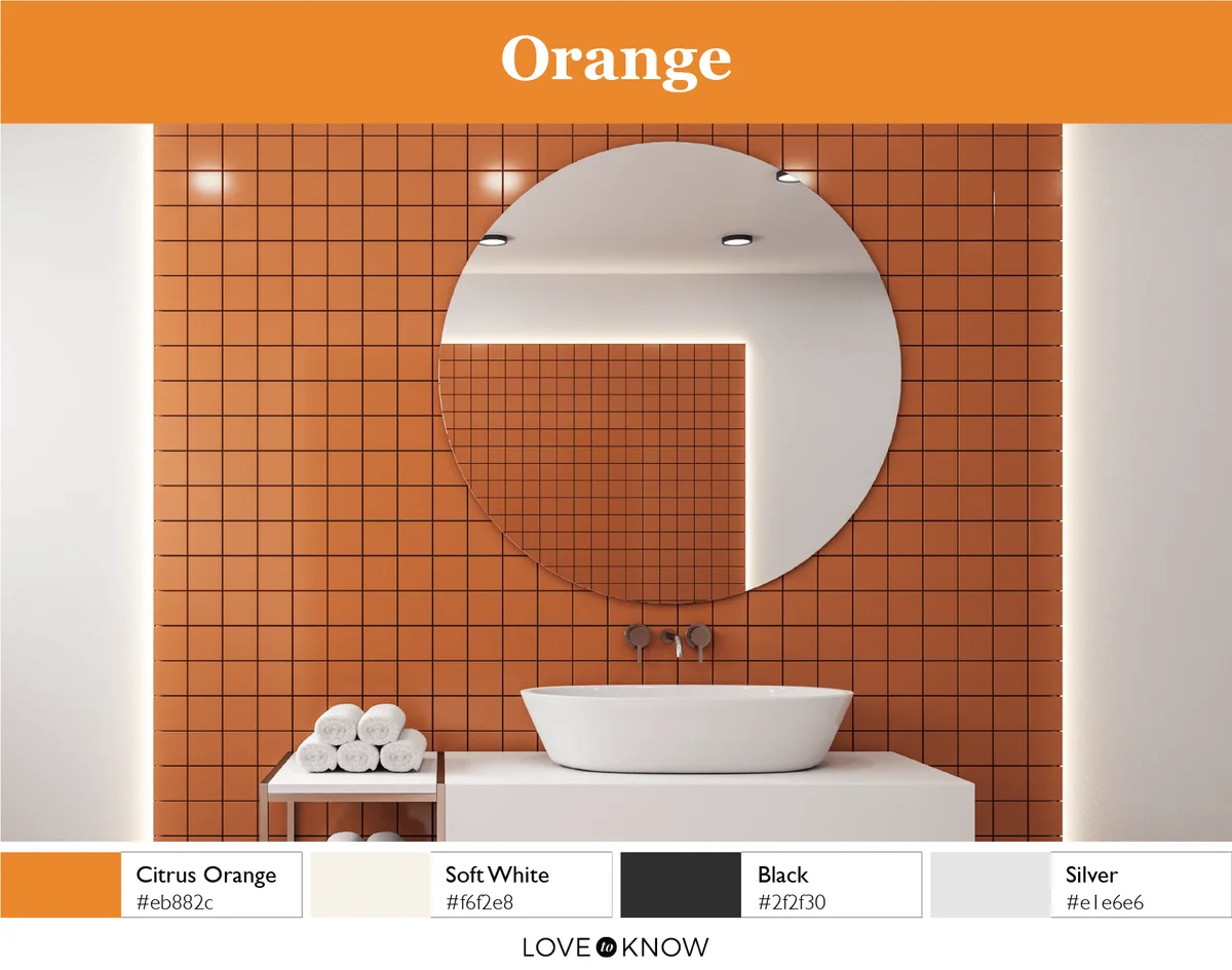 Modern orange bathroom with mirror