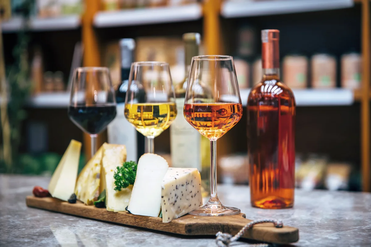 Glasses of Wine and cheese