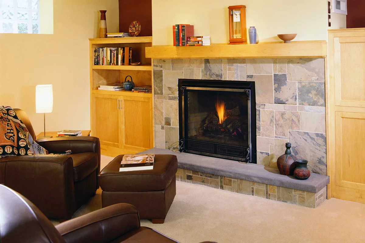 natural stone fireplace