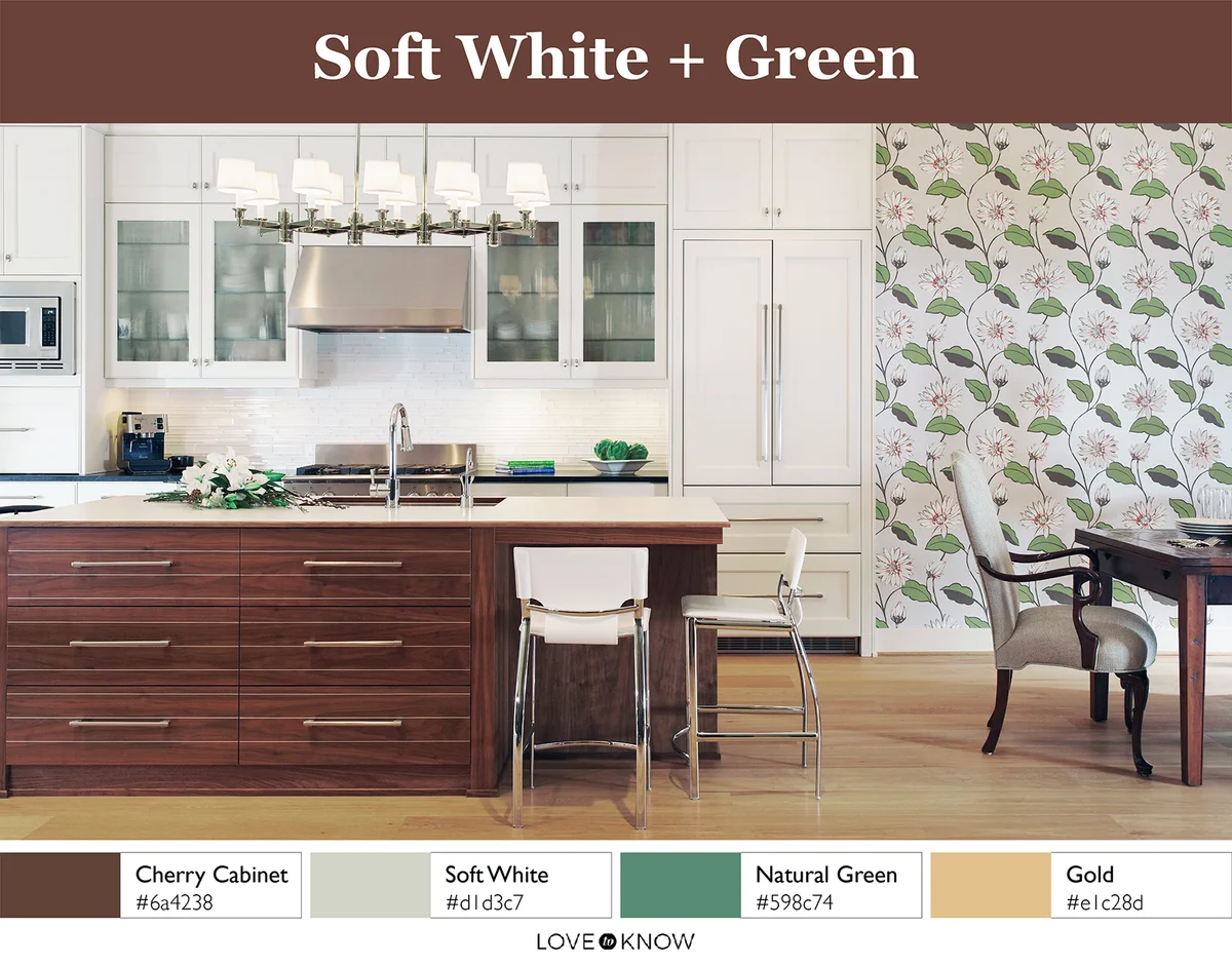 Modern kitchen with cherry cabinets and green details