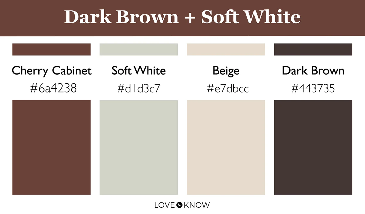 Cherry cabinet, dark brown and soft white color palette