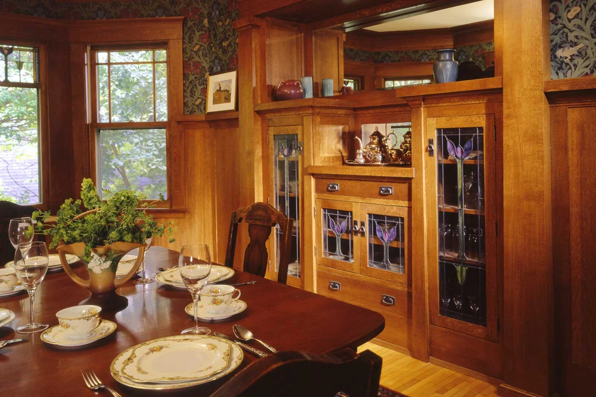 Arts and Crafts antique built in china cabinet