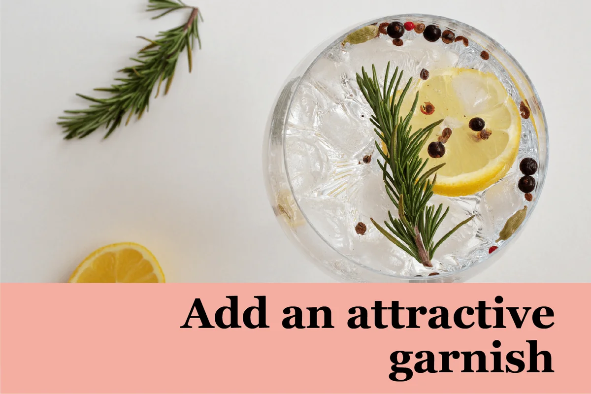 cocktail garnish rosemary peppercorn lemon wheel