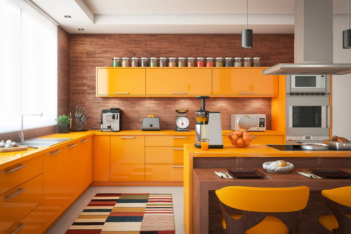 Domestic Orange Kitchen Interior