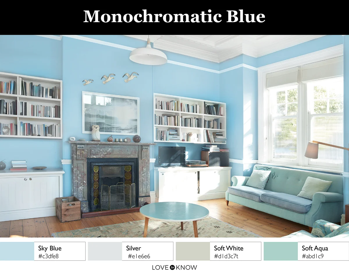 Monochromatic blue living room