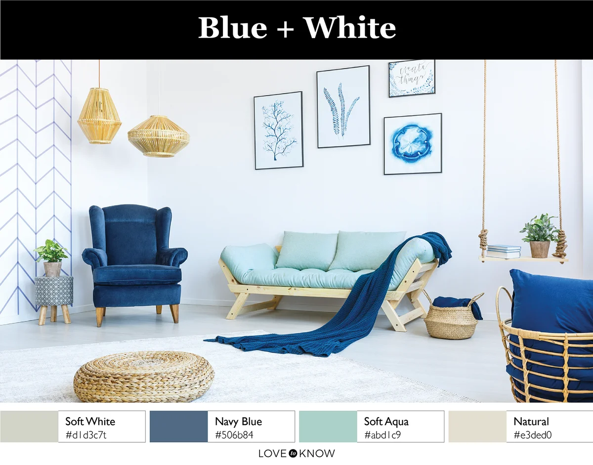 Blue and white living room
