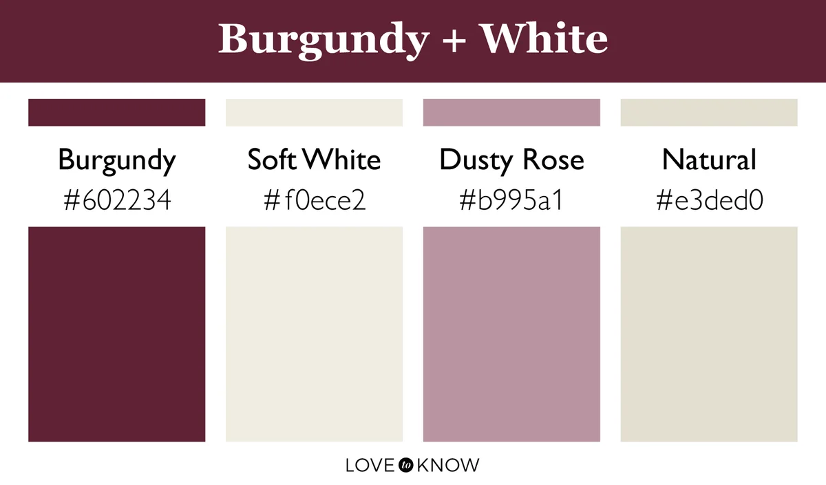 burgundy and white color palette with paint chips