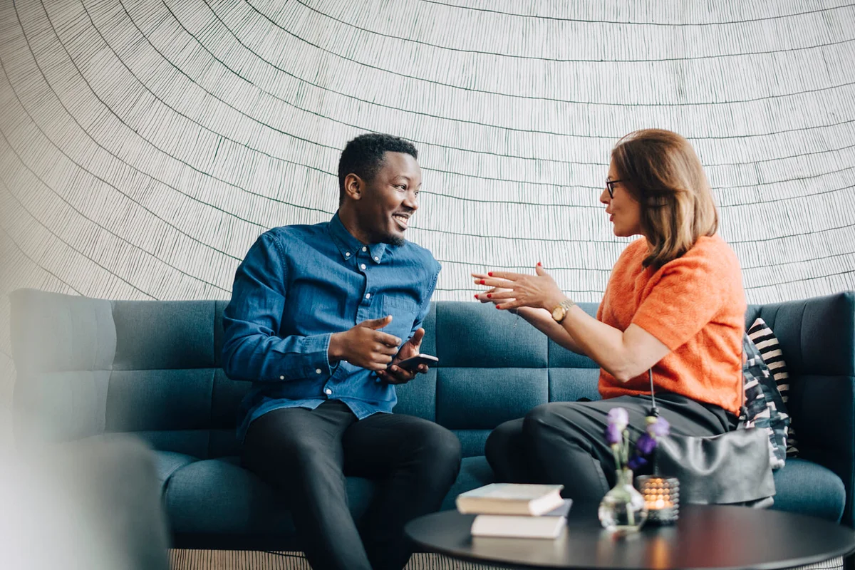 Man and woman talking