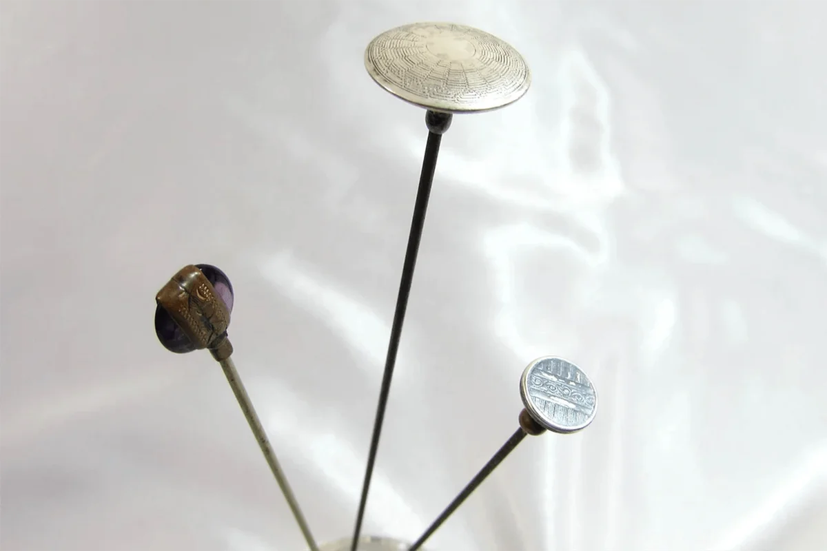 Antique Trio of Small Head Hat Pins - Sterling, Amethyst - 1910-1920s