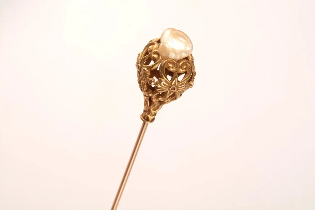 Art Nouveau 14k STICK PIN set with a baroque pearl