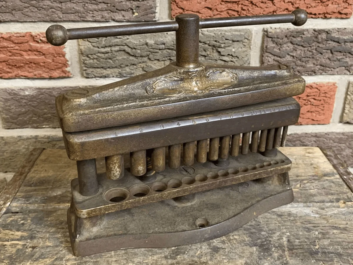 Antique WM Sharp Co. Binghamton NY - Industrial Cast Iron Crown Press Dental Device - Rustic Mechanical Tool