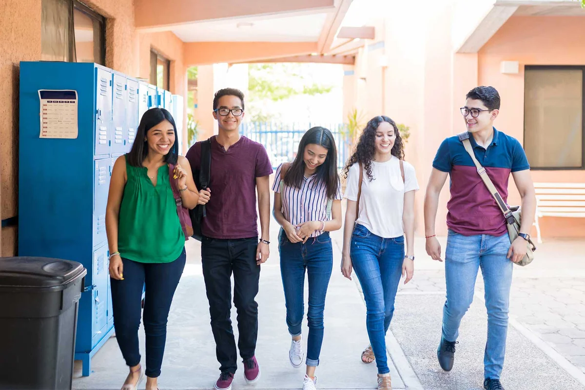 high school friends walking together