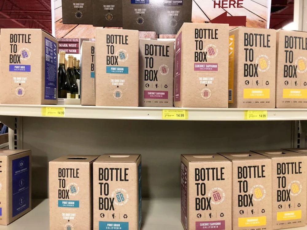 Boxed wine display at Kappys liquor store