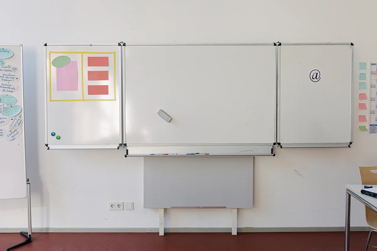 Blank Whiteboard In High school Classroom