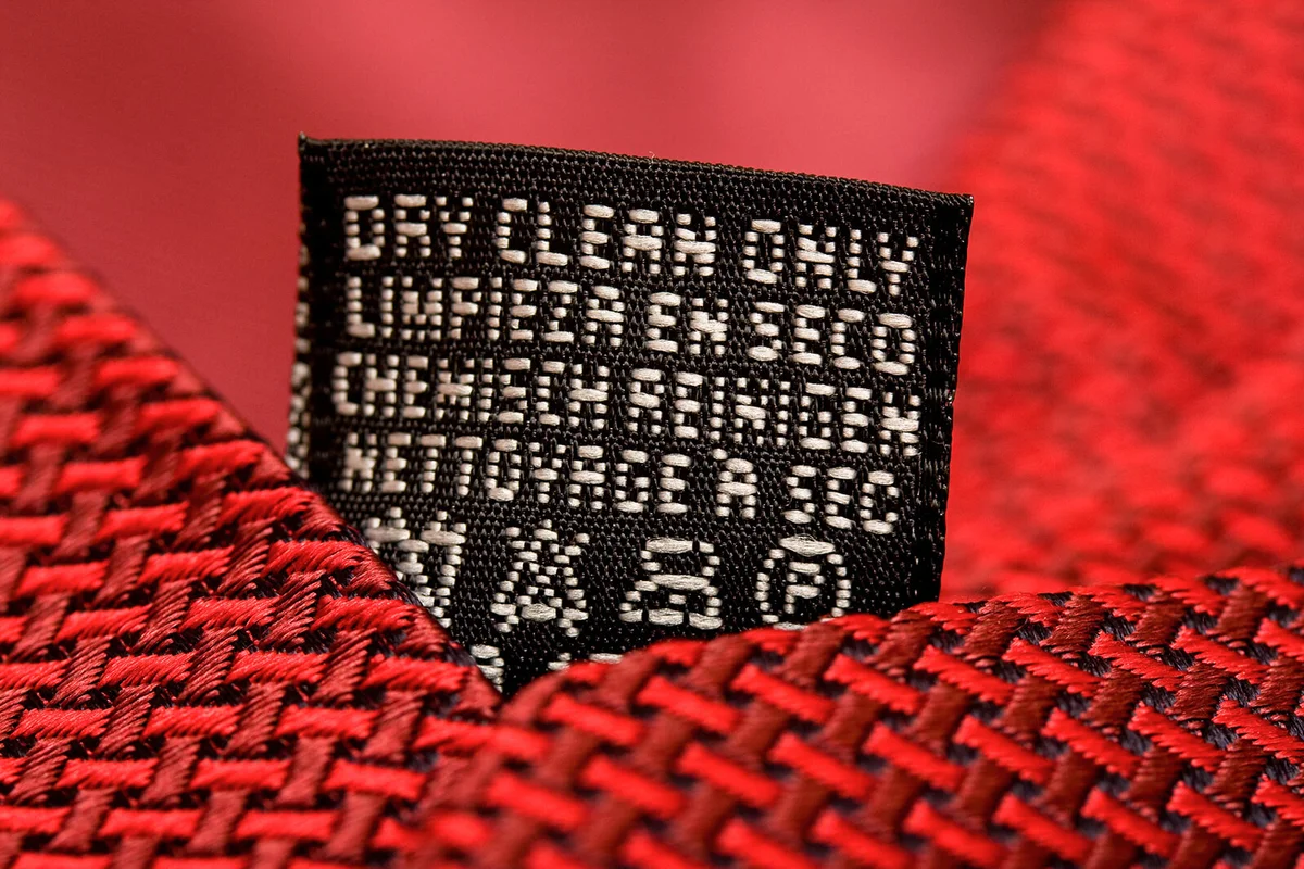 Dry clean only label on silk tie