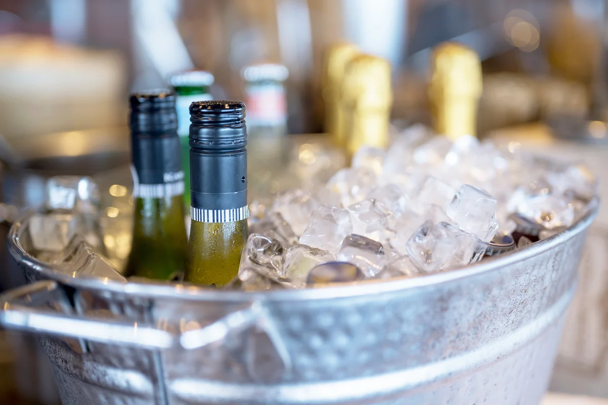 Wine bottles in ice bucket