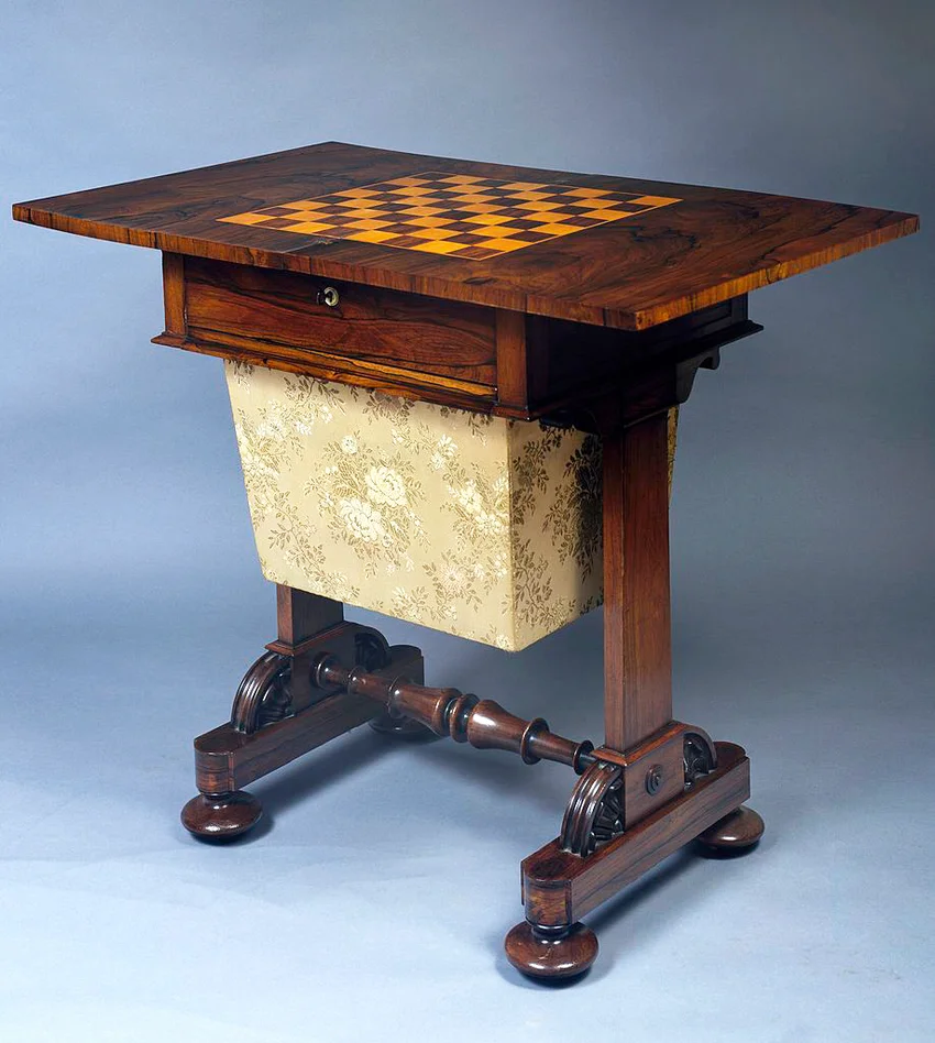 William IV style rosewood work table with chessboard