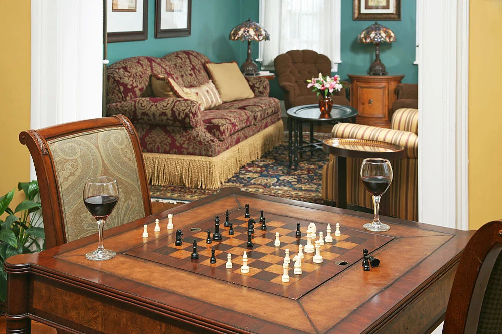 Chess board inbuilt into wooden table