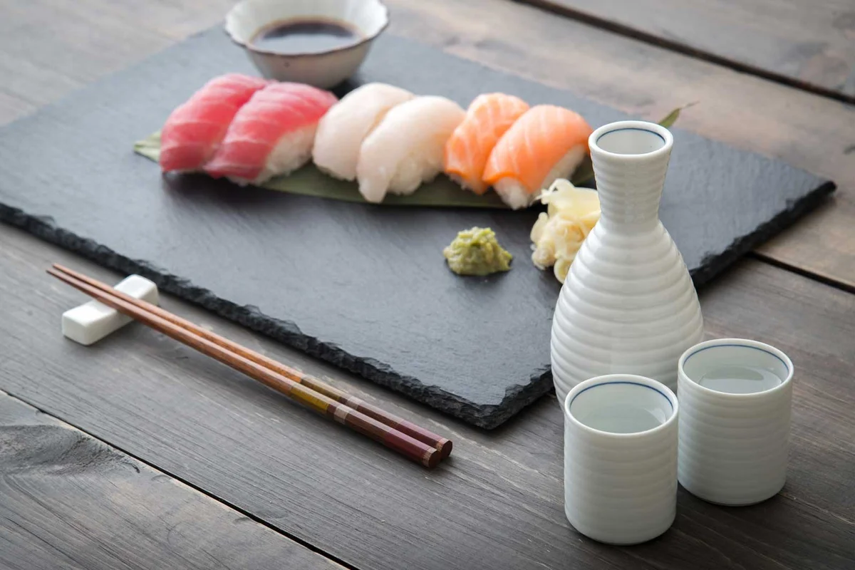 sushi and sake wine