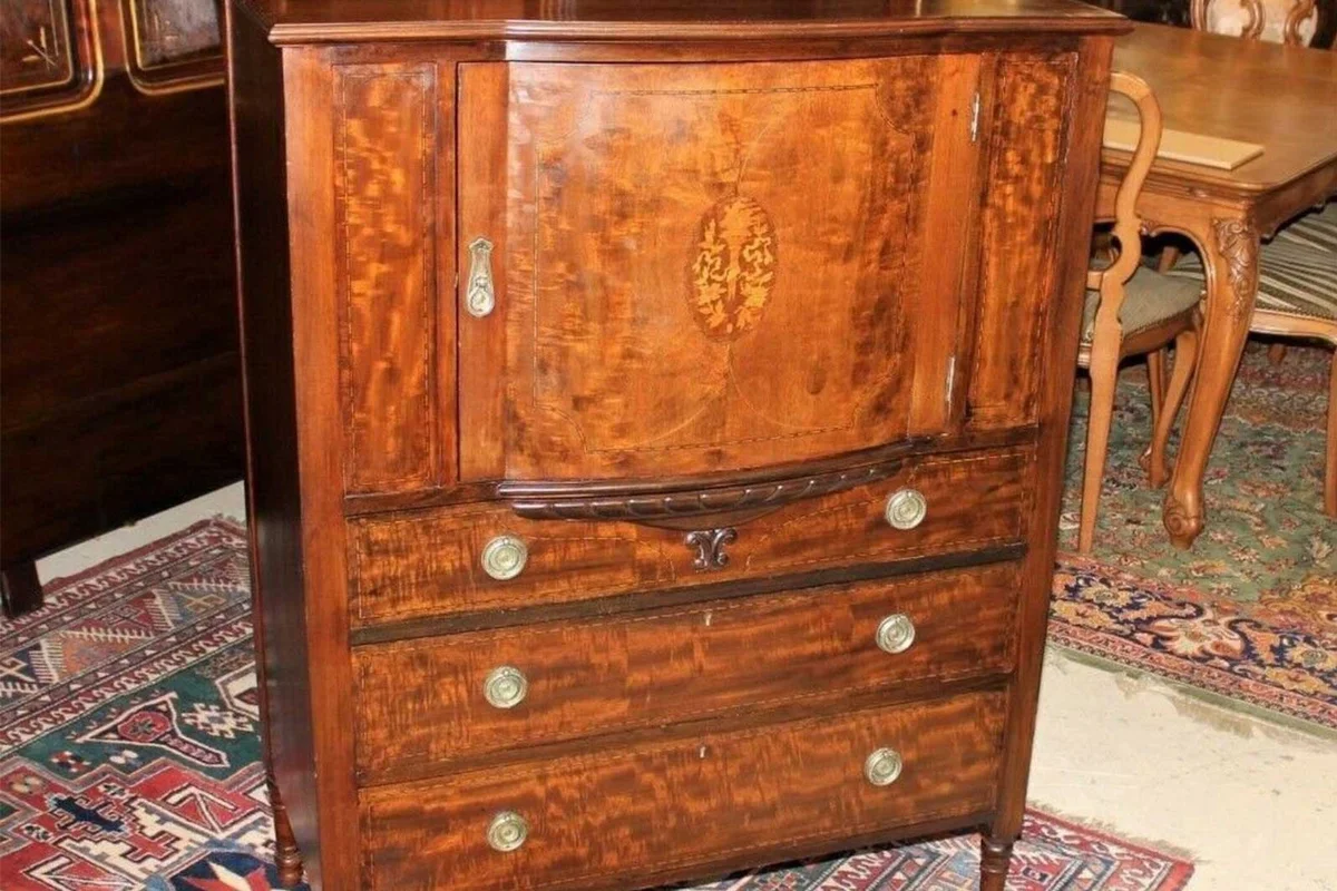 Edwardian Antique Inlaid Mahogany Chest Of Drawer