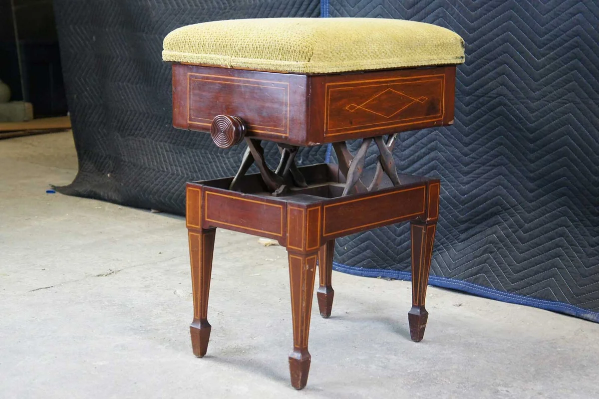 Antique English Edwardian Mahogany Inlaid Piano Stool