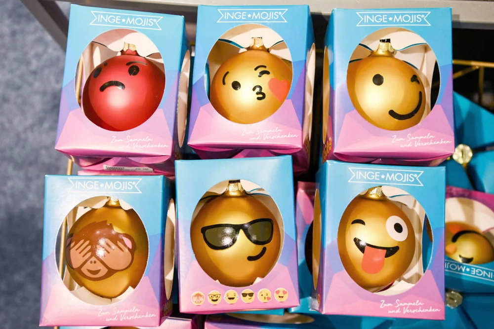 Christmas balls with emoji representations