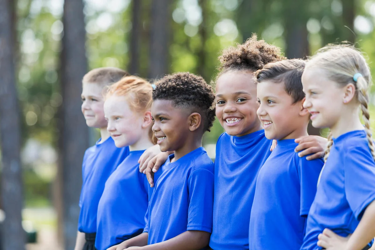 Multi-ethnic children at soccer camp