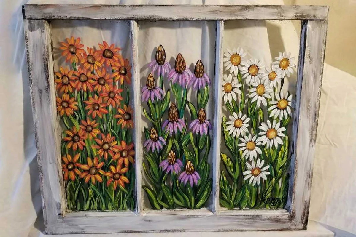 flower painted window frame