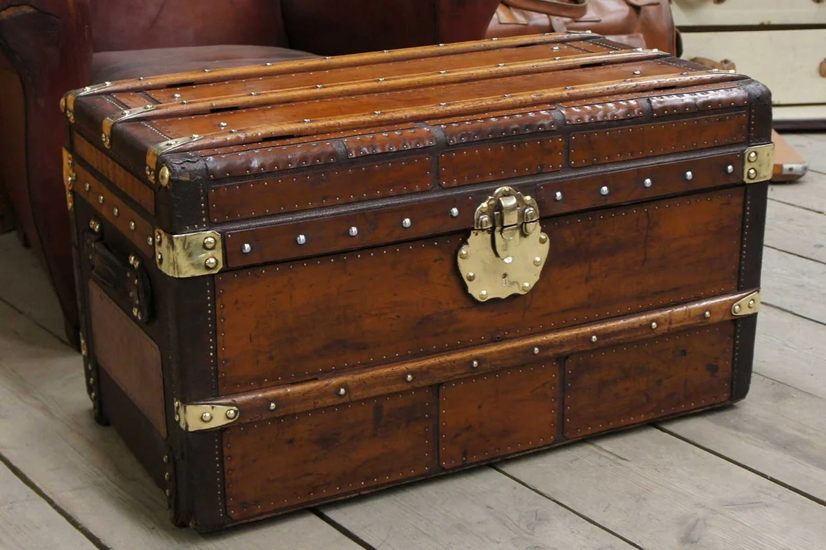 Antique French Leather Travel Trunk Coffee Table