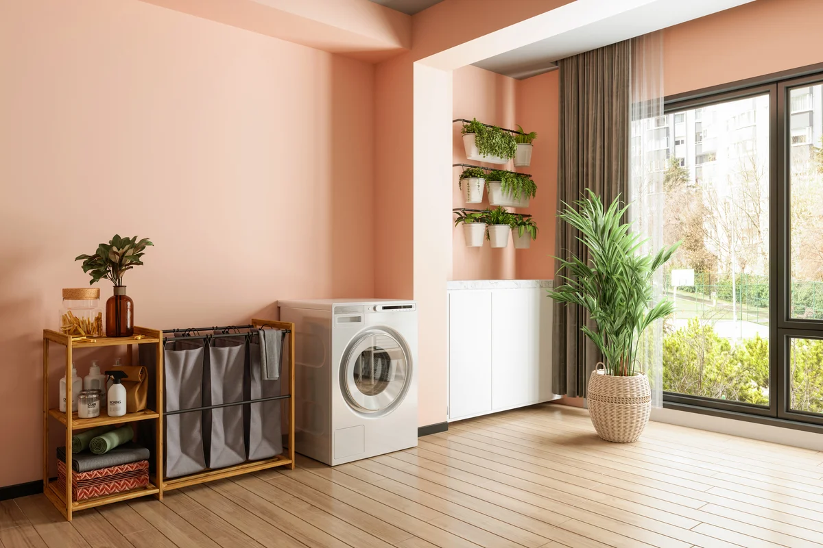 Laundry Room Interior With Washer Dryer Machine