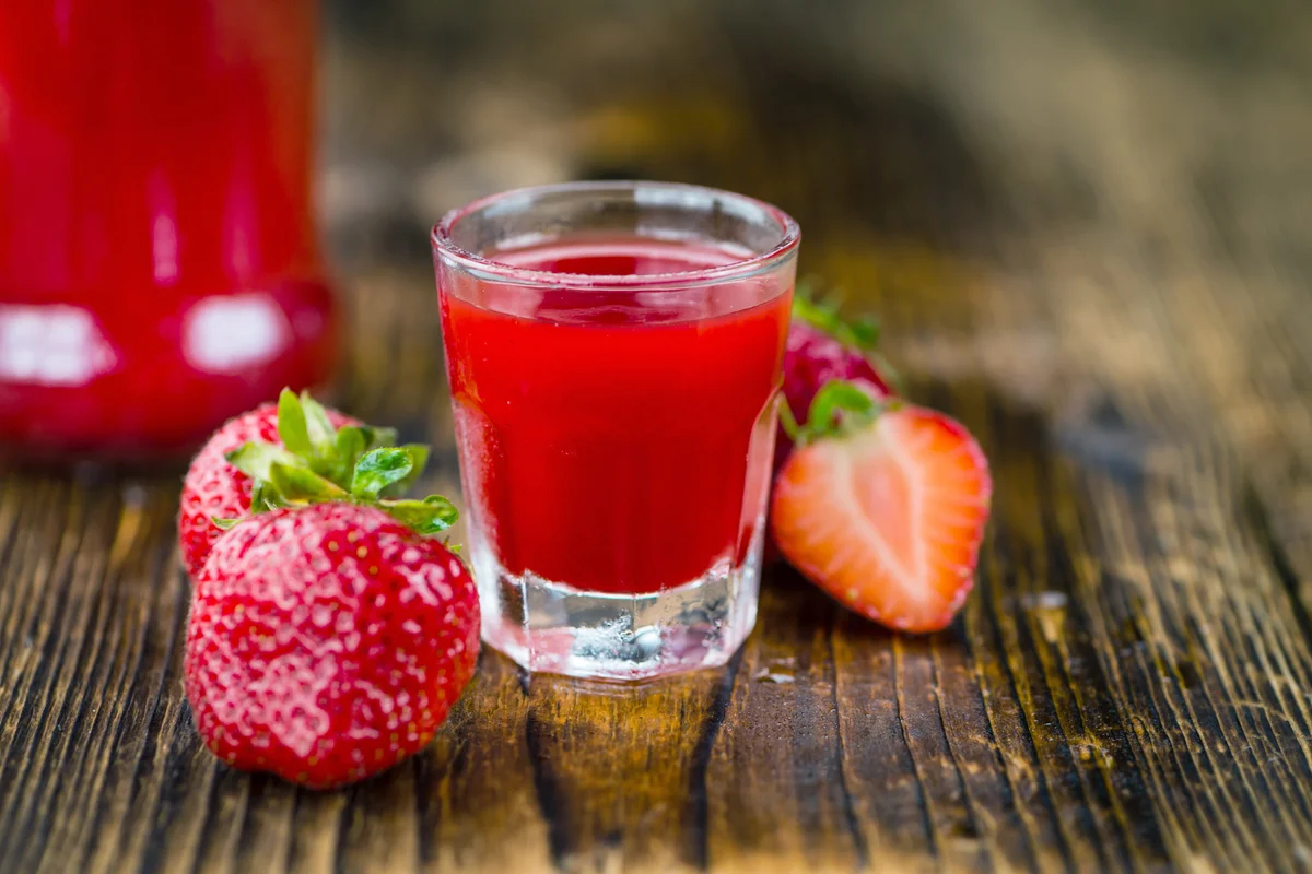 Strawberry shot on wooden table