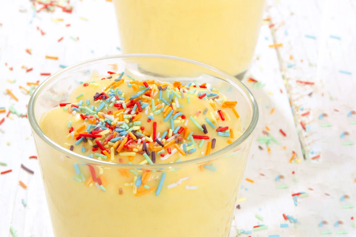 vanilla pudding with coloured sprinkles