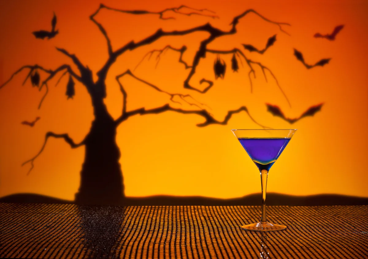 Purple martini in Halloween setting