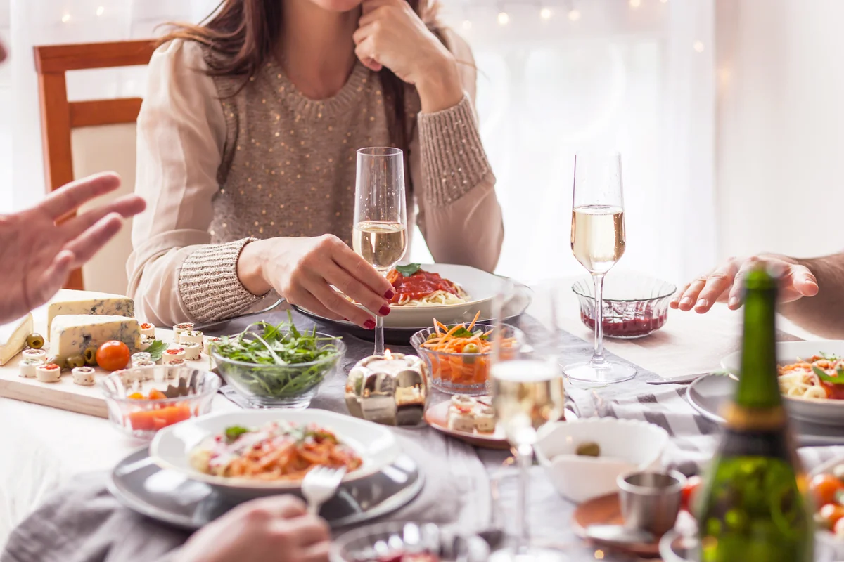Friends' lunch at dining table